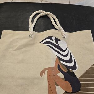 Stylish Tan Tote Bag with Artistic Design
